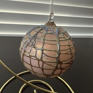STUART ABELMAN 2001 Ball Christmas Ornament Art Glass Pink Iridescent Webbing
